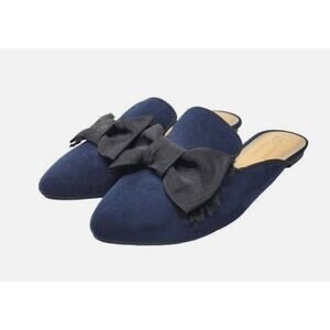LC Lauren Conrad Navy Suede Bow Mules Size 7 Slip-On Flats Business Casual work